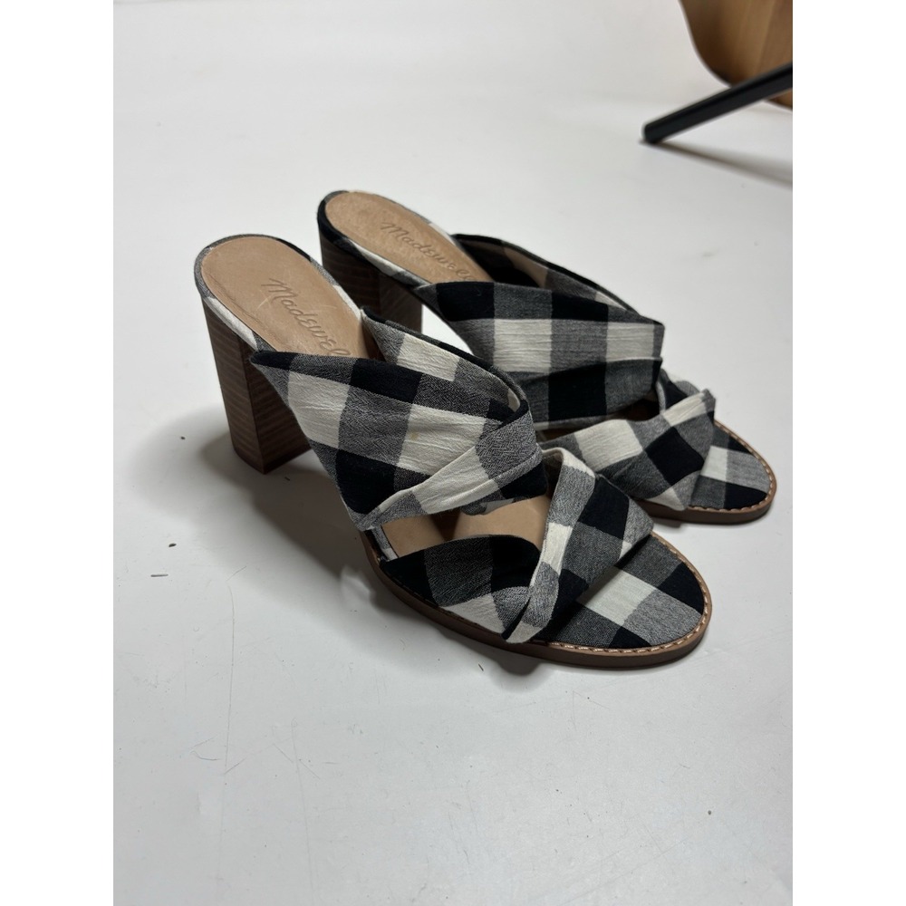 Madewell Women's Alexandria High Heeled Mule Black/White Buffalo Plaid Size 7.5 - Picture 4 of 7